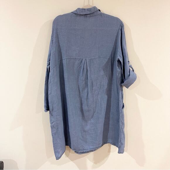 Kaktus Linen Lightweight Tunic Top Woman’s size S Long sleeves pockets blue - Picture 7 of 9